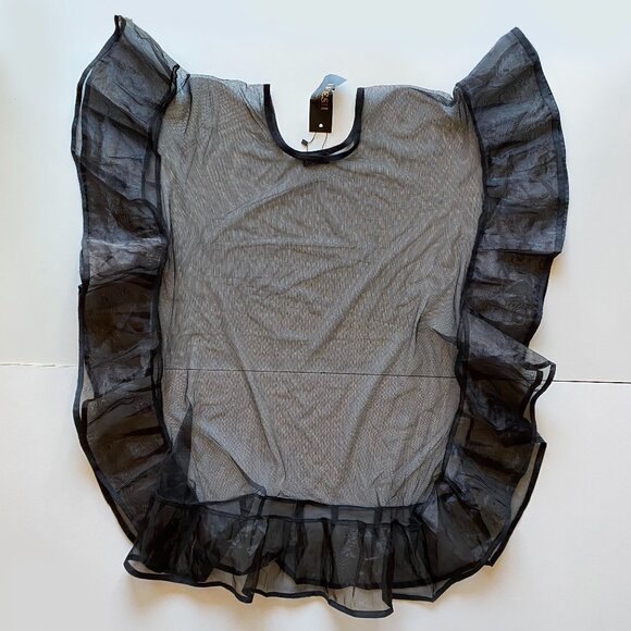 Ifesii *NWT Black Sheer Mesh Ruffle Top Dress Cover Up Sexy See Through - Picture 1 of 13